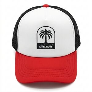 Handmade Miami Palm Tree Glitter Trucker Hat - Red/White/Black